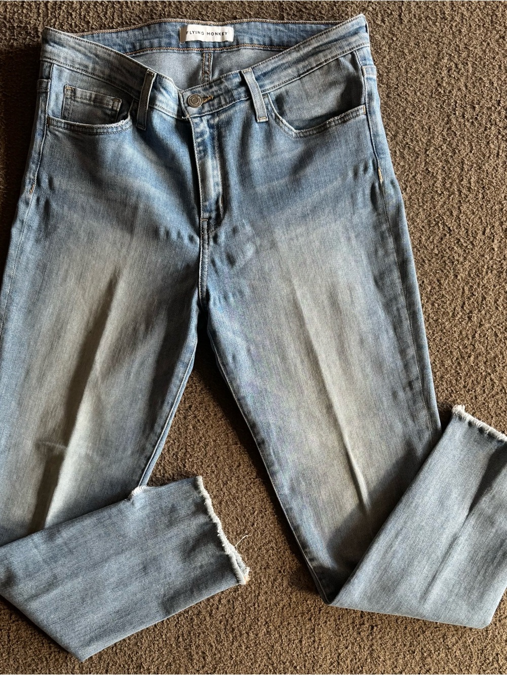 Flying Monkey Women’s 30”x27” Light Wash Distressed Raw Hem Straight Jeans